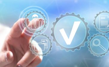 Compliance imagery with check marks, documents and business professional icons